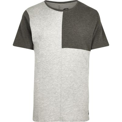 Light grey Only & Sons block panel t-shirt